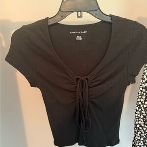 American Eagle Outfitters Black Tie Front Blouse
